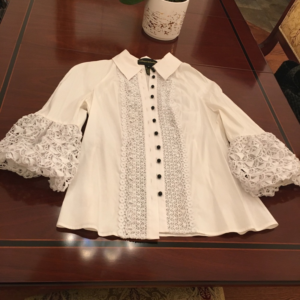 Catherine Malandrino Lace Ballon Sleeve Button Down Shirt sz.10